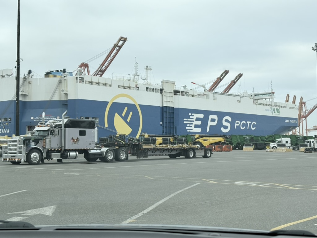 A vehicle carrier at the Port of Tacoma during the car handoff